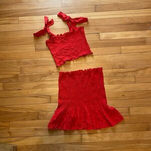 Red Smocked Two-Piece Set (M)